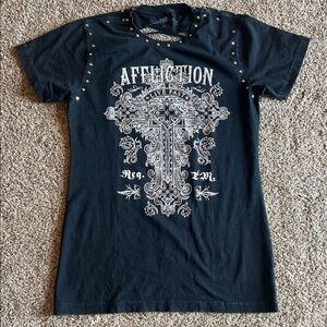 Women’s Affliction Black Graphic Tee Rhinestones Bling